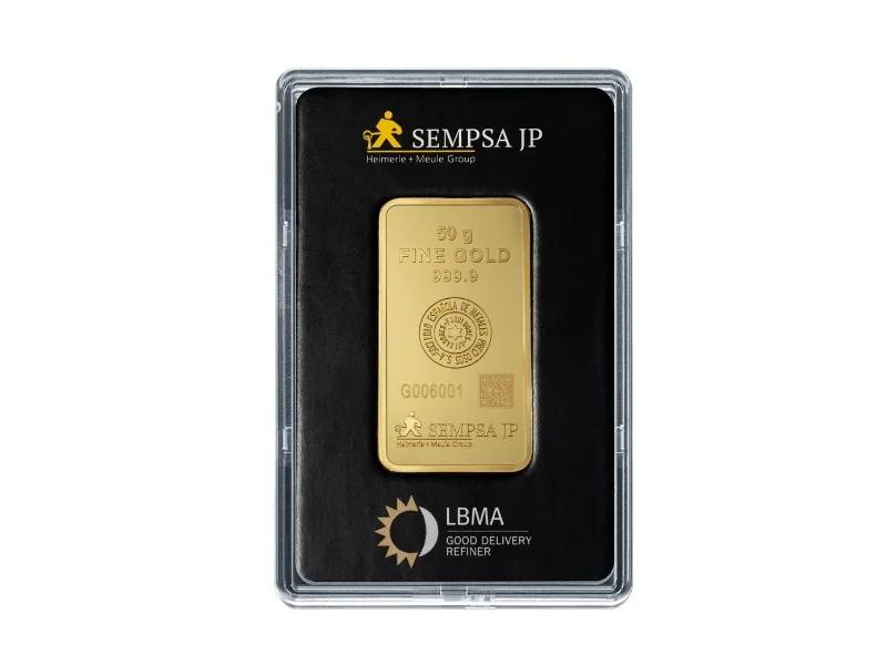 Lingote de oro 50 g SEMPSA — distribuido por Oro Express